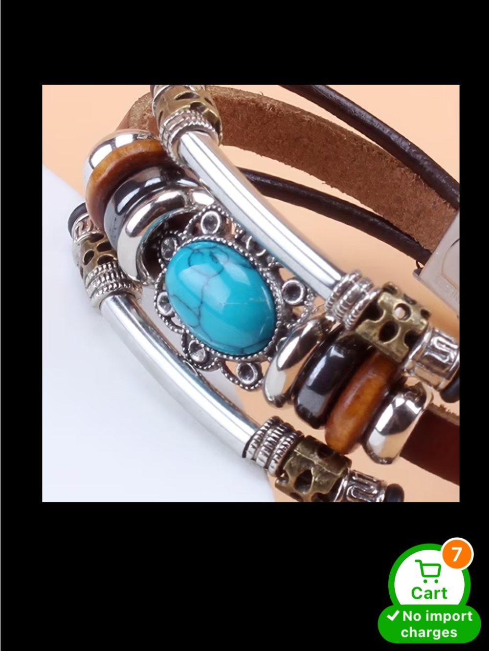 Boho Turquoise Stone Multistrand Leather Bracelet - Perfect for a Festival